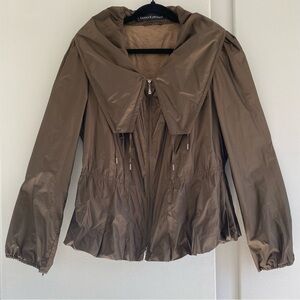 Louisa Cerano Brown Windbreaker Wide Draped Collar Ruched Cinched Waist 12